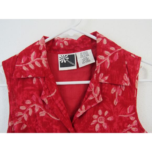 Phool Small Cotton Pink and Red Floral Print Dress Vintage 90s Sleeveless Button - Picture 5 of 7